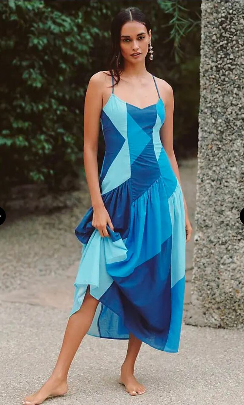 NWT Celandine x Anthropologie Blue Patchwork Cotton Dress. Size XL Ret. $118